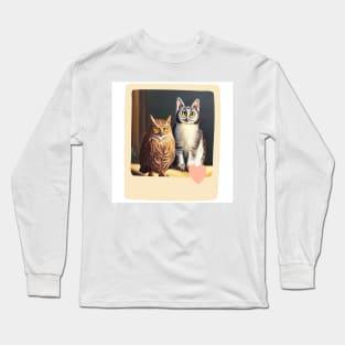 A Cat and An Owl Funny Pet Owner Love Frame Long Sleeve T-Shirt